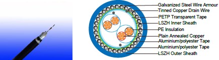 BS 5308 round steel wire armoured PE Insulated, LSOH Sheathed Instrumentation Cables